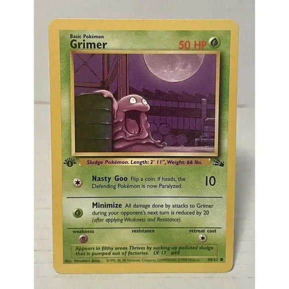 1st Edition Fossil Grimer 48/62 Pokemon Card WOTC Vintage LP - Picture 1 of 12